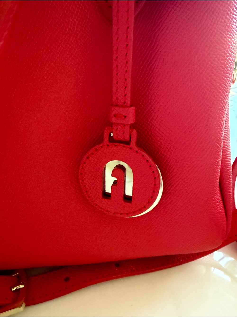 Furla Red Leather Double-Compartment satchel purse with Gold Hardware - Picture 7 of 7